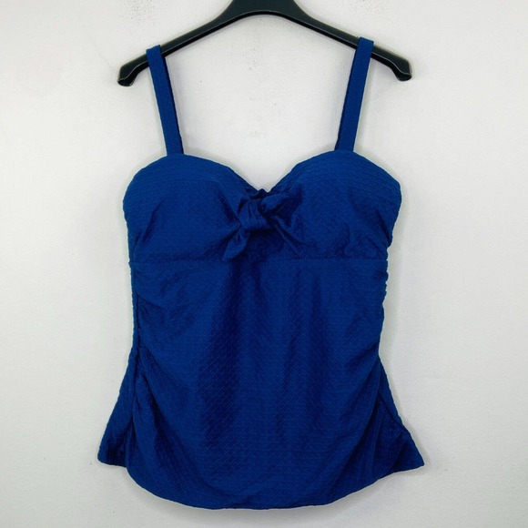 Athena Other - Athena Women's 12 Swim Top Blue Textured Tie Front Ruched Tankini NWT BC15